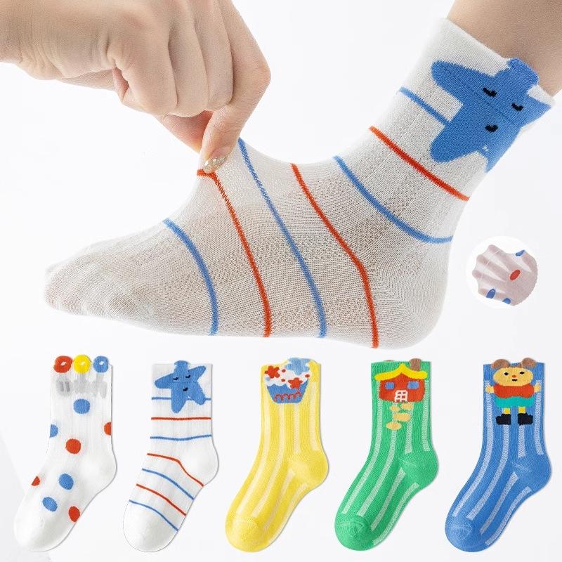 Girls' Sock Summer Thin Cotton Socks For Children Mesh Breathable Girls And Boys Cartoon Lace Mid-tube Sock Baby Princess Socks Kids