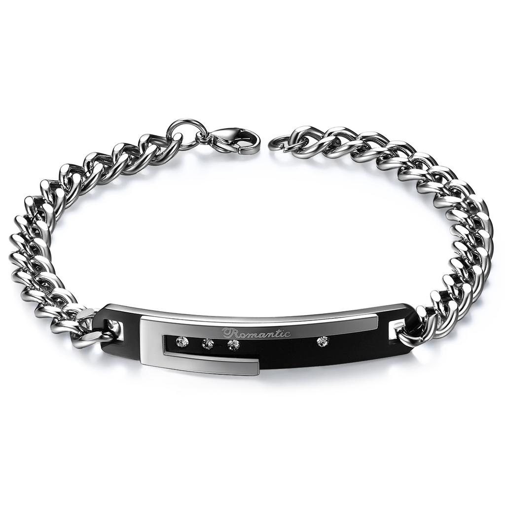 1pc Love Sweet Gift Stainless Steel Black/Rose Gold Color  Lovers Couple Crystal Bracelet Bangles for Man Woman