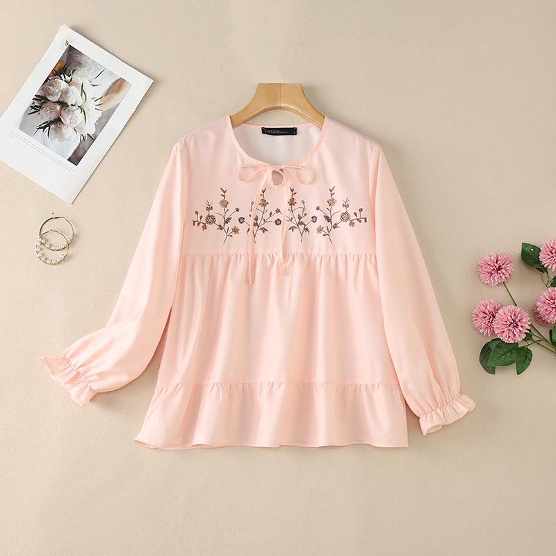 ZANZEA Women Casual Round Neck Loose Long Sleeve Print Blouse