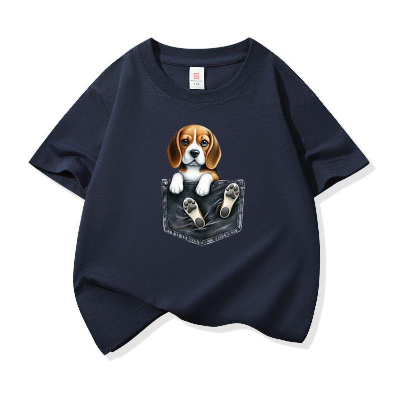 Kinder Katoenen T-shirt Schattige Zak Beagle Puppy Hond Grafisch Ronde Hals Korte Mouw T-shirt Casual Ademend Jongens Meisjes Zomer Top