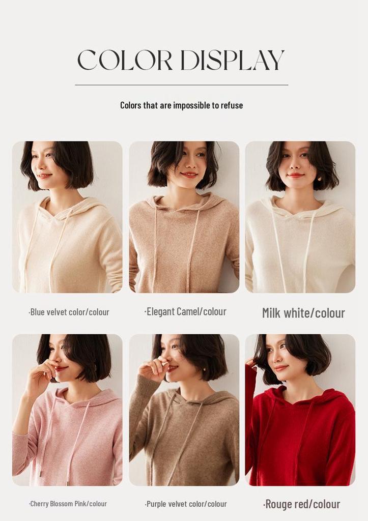 Women's Hooded Cashmere Sweater: Loose Knitwear Top for Autumn/Winter