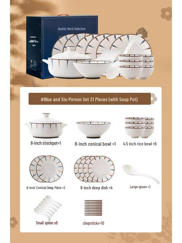 Kangmo Blue Lotus 31-Piece Ceramic Dinnerware Set