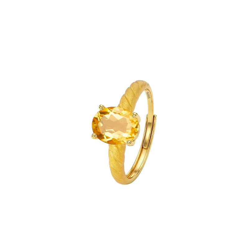 Brushed Colored Treasure Ring S925 Silver Inlaid Topaz Peridot Light Jewelry Adjustable Ring for Girlfriend Gift