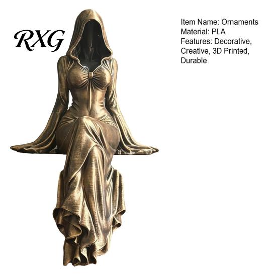 Matte Black Resin Ornament 3D Printed Reaper Goddess Figurine Ornaments, Dark Style Sculpture, Faceless Black-robed Statue Gothic for Desktop