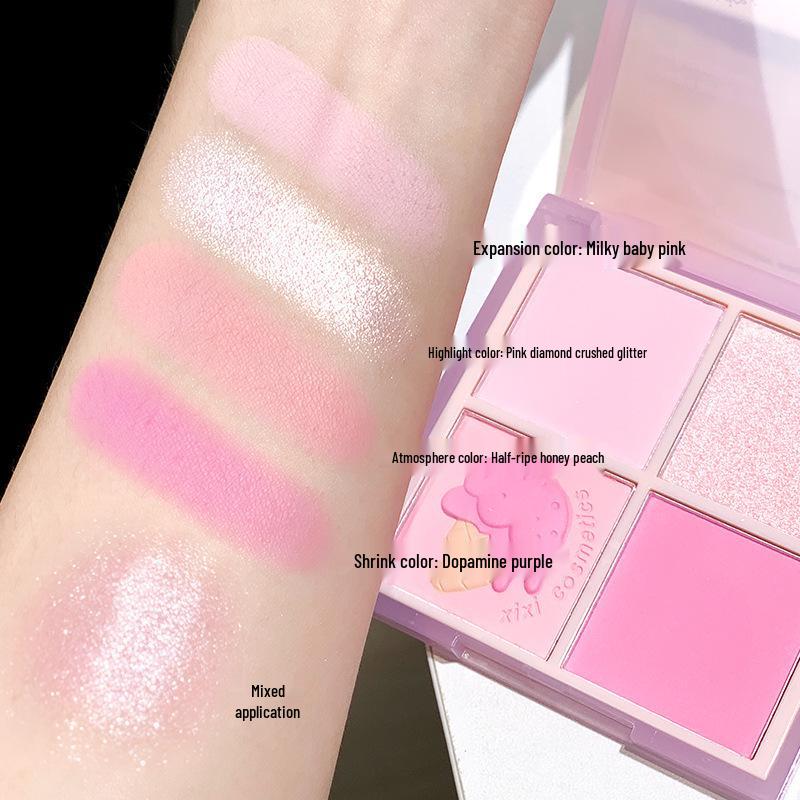 XIXI Sunset Rush Four-Color Blush Palette: White Water, Purple, Blue Matte, Brightening Contour.