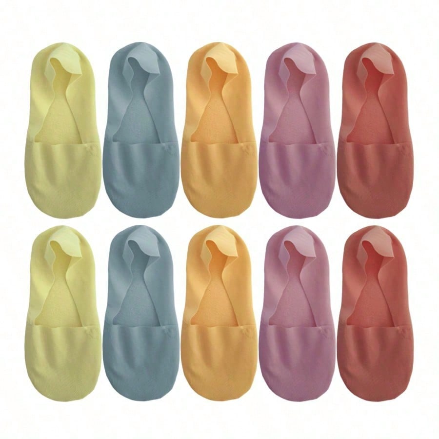 

5 Pairs High Grade Matching Casual Ladies Invisible Low Profile Socks, Breathable Silicone Anti-Slip Comfortable Footbed