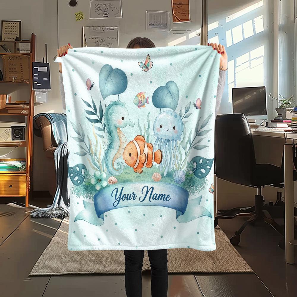 Custom Name Customizable Animal Banner Art Flannel Blanket, High quality Comfortable for All Seasons, Home Decor, Warmth and Comfort