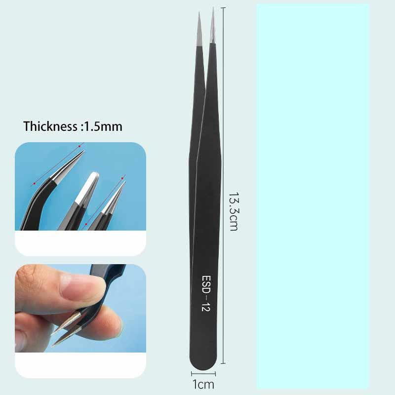 2pcs/lot Anti-static Precision Tweezers Set Stainless Steel ESD Tweezer Electronics Repair Tools Eyelash Nail Art Bird's Nest Tweezers