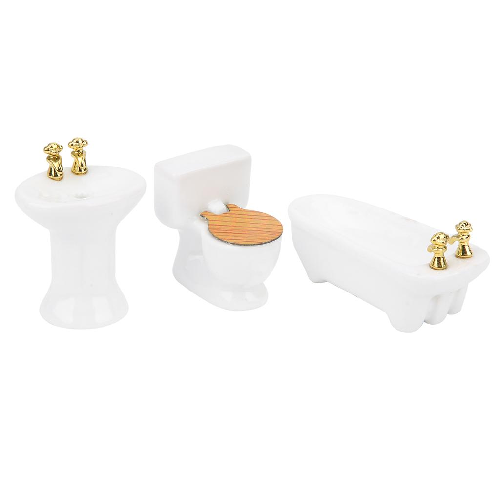 1/24 Dollhouse Miniature Bathroom Set Simulation Ceramic Bathtub Toilet Sink KitWhite