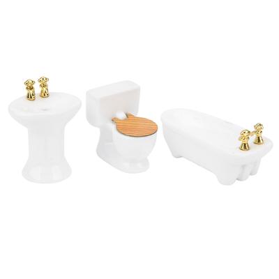 1/24 Puppenhaus Miniatur Badezimmerset Simulation Keramik Badewanne Toilette Waschbecken SetWeiß