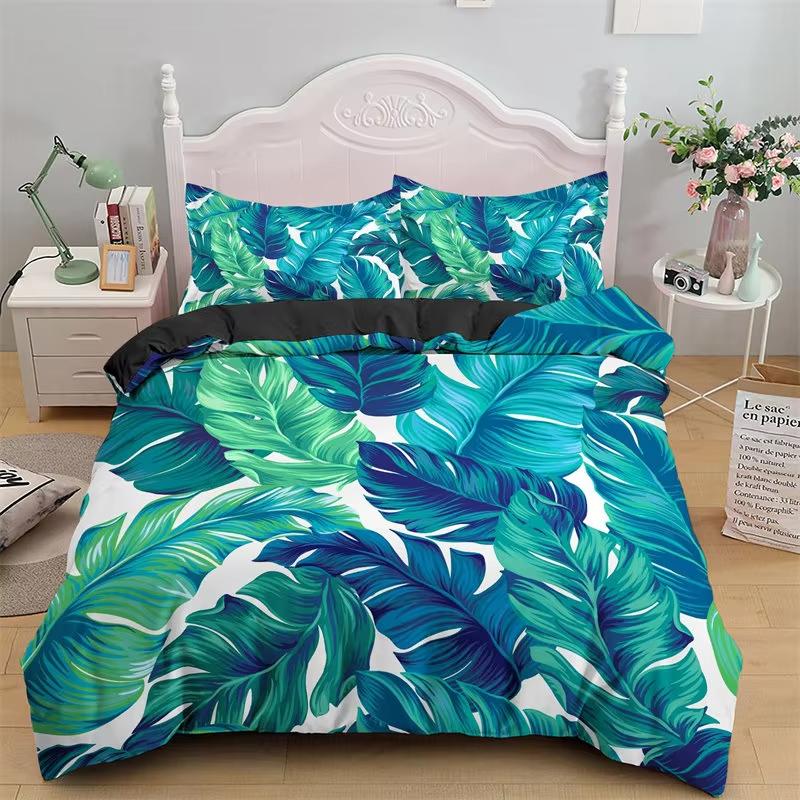 Green Palm Leaf Bedding Set Hawaiian Tropical Leaves Duvet Cover Microfiber Monstera Banana Leaves Quilt Cover For Teen Adults