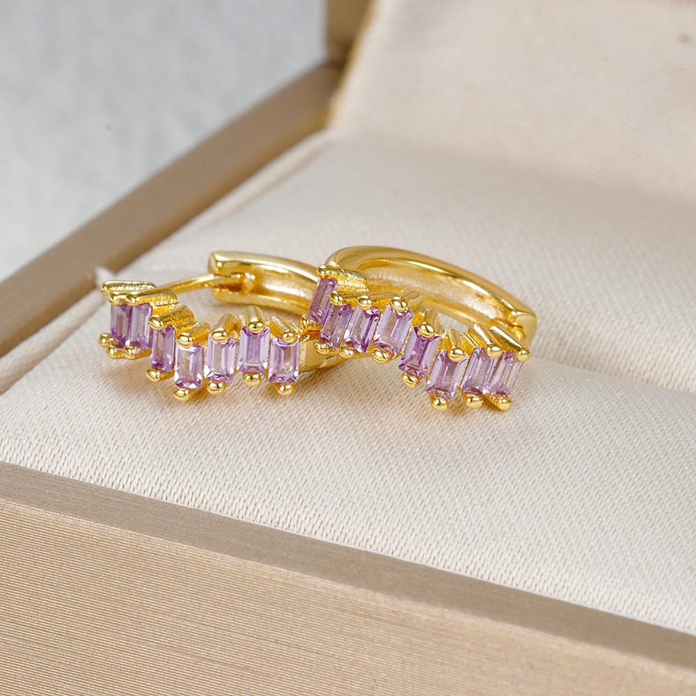 Trendy Gold Plated Round Huggie Hoop Earrings for Women Stainless Steel Colorful Zirocn Piercing Earrings  Fashion Jewelry