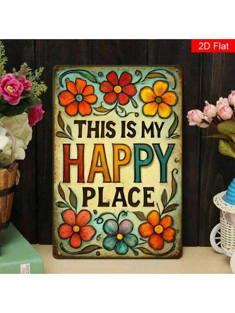 Vintage Metal Flower Wall Art Decor, Rustic Tin Sign for Garden Home