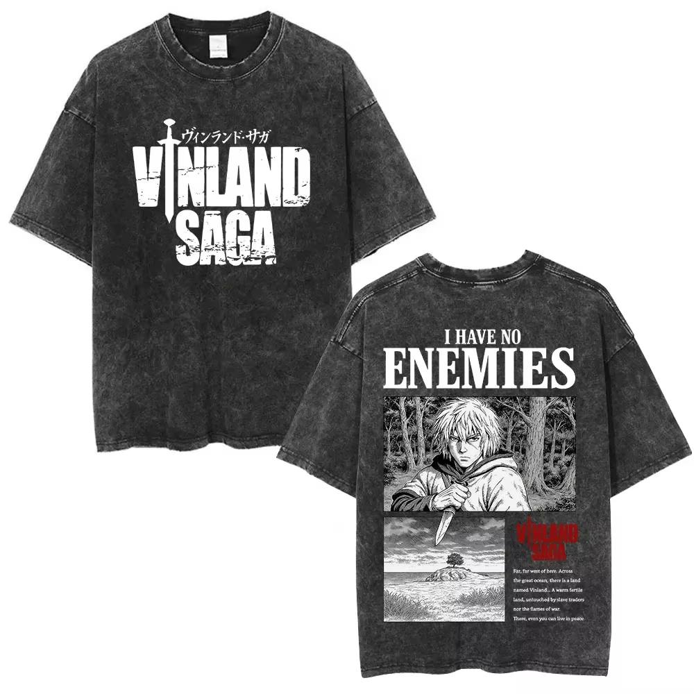 Vinland Saga Tshirt Vintage Washed Y2k Aesthetic Unisex Oversized Short Sleeve Cotton Viking Seinen Retro Streetwear Hot Sale