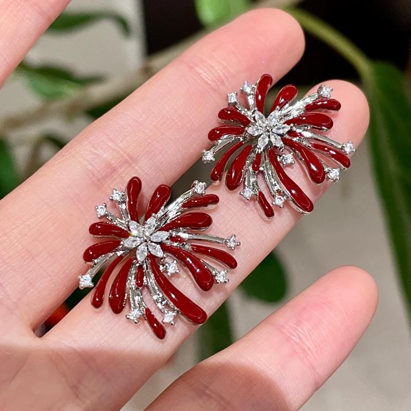 Ankela Red Enamel Fireworks Zirconia Stud Earrings - Luxury Design for Women