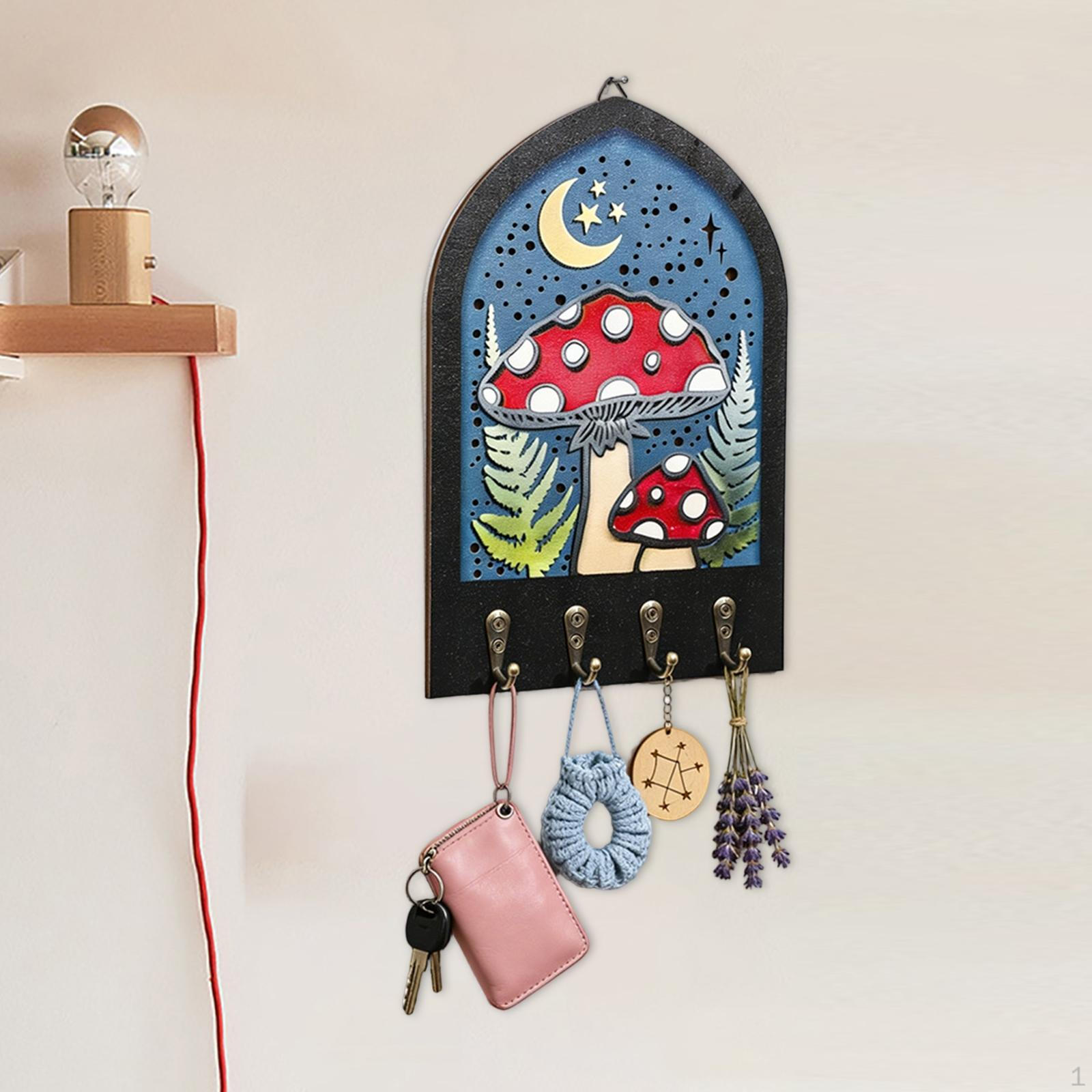 

Coat Rack with Key Hook, Hanger, Wooden, Bohemian Style, Decorative, Suitable for Bedroom, Mushroom