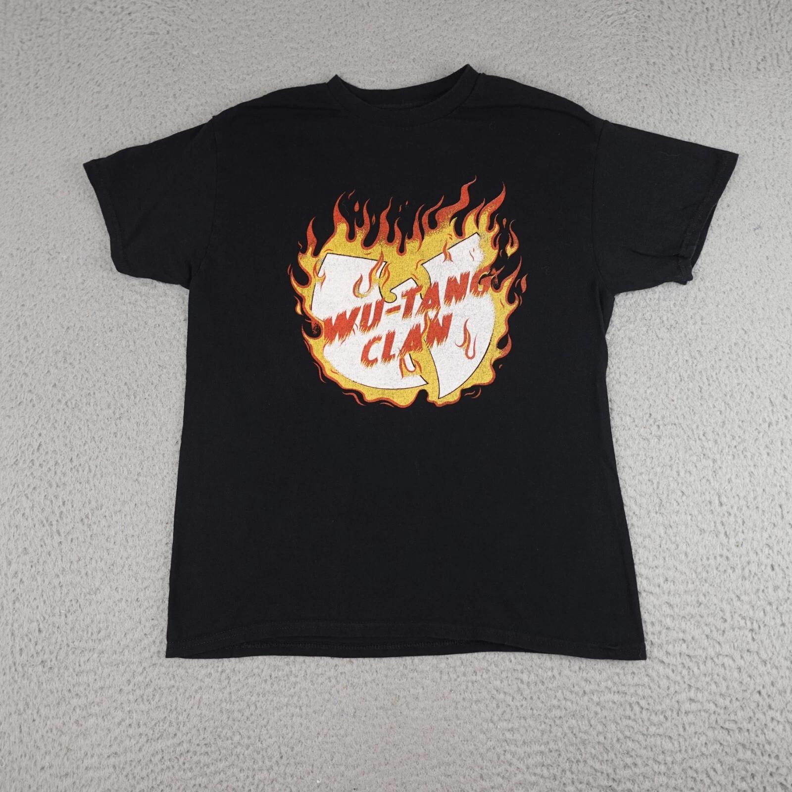 Wu Tang Clan Shirt Mens Medium Black Short Sleeve Flames Graphic Hip Hop Y2K XL