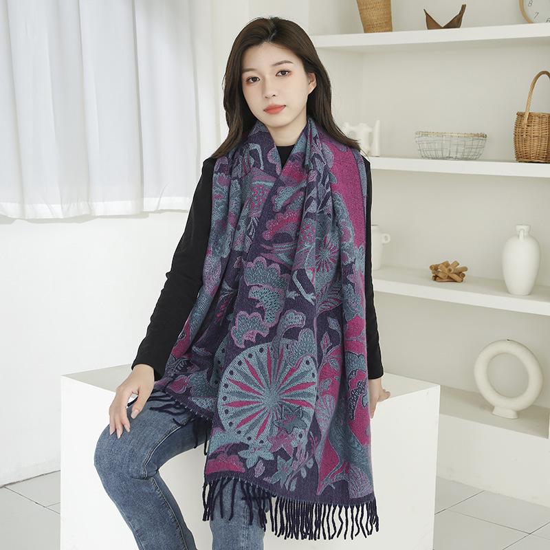 Ethnic Style Shawl with Decorative Wool Cashmere Scarf for Women Winter High End New Jacquard Imitation Cashmere Scarf