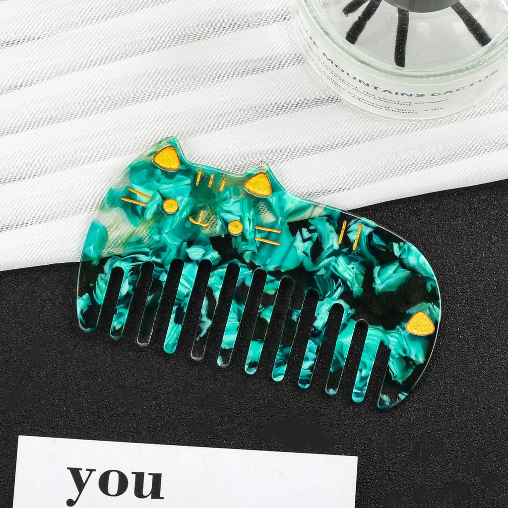 Korean Acetic Acid Wide Tooth Hair Comb Retro Cute Cat Portable Washing Leopard Print Anti-static