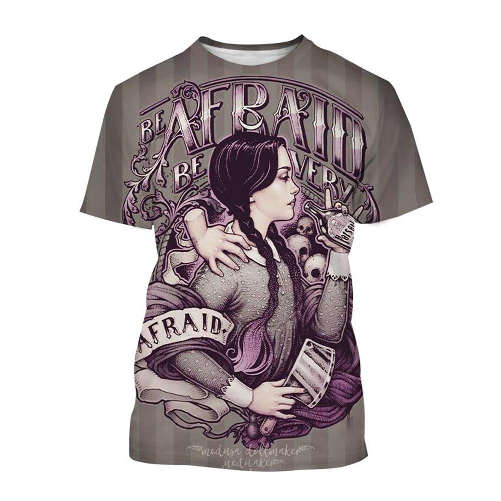 Wednesday Merlina Character Graphic 3D Print Casual Short Sleeved Women's T-shirts - Soft Medium Stretch Polyester Fabric Summer Relaxed Fit Clothing