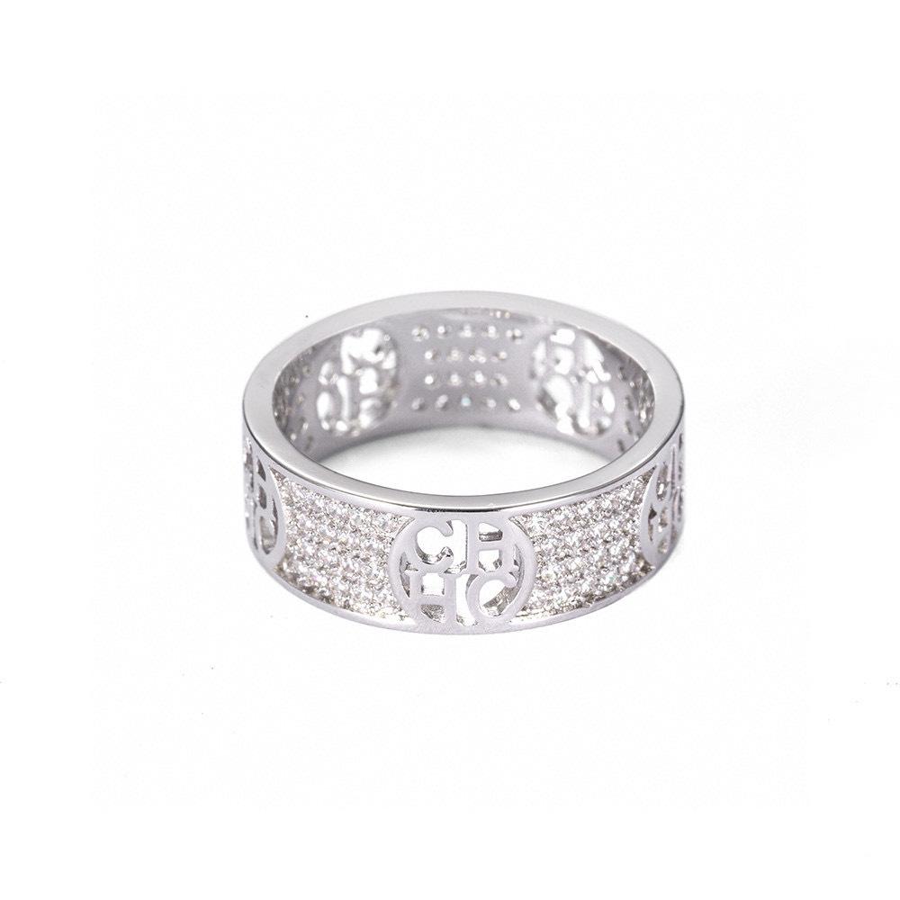 CHHC Accessories: Hollow Letter Full Diamond Couple Ring with Star Design Size 7