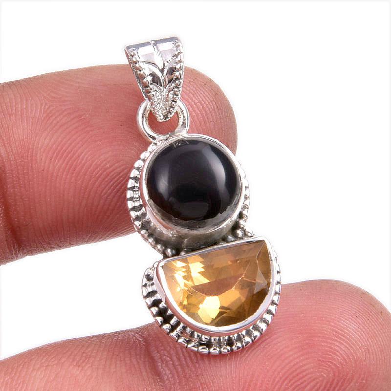 

Natural Black Onyx,Citrine Gemstone Handmade 925 Solid Silver Pendant 1.50 l6g62