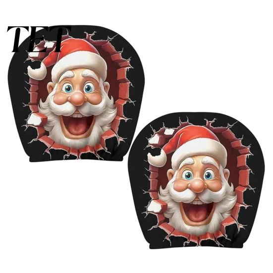 Funny Holiday Car Interior Styling 2Pcs Santa Headrest Covers, Christmas Printed Pillow Cases, Universal Fit Festive Travel Decorations for