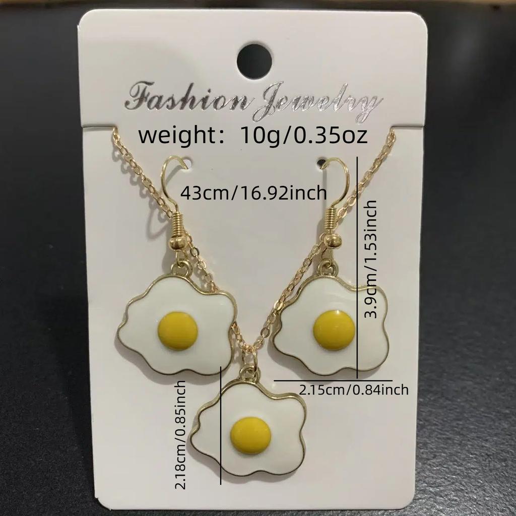 New fashion jewelry, simple design DIY poached egg earrings, fun food game necklace two-piece set
