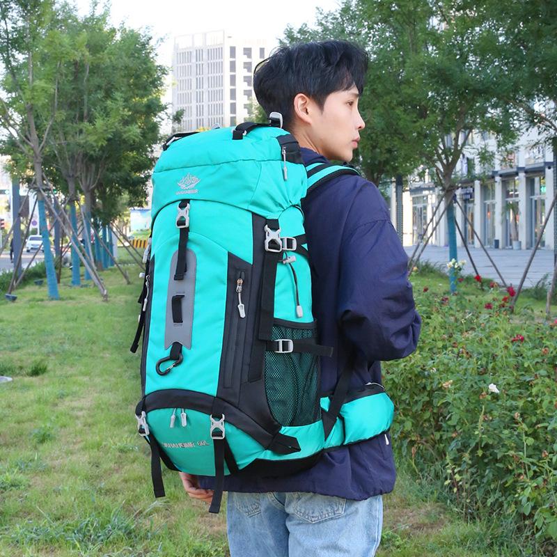 60L Outdoor-Bergsteigertasche mit großer Kapazität Hochwertiges Nylon Wasserdicht Verschleißfest Wandertourentasche Unisex Reise Camping Sportrucksack