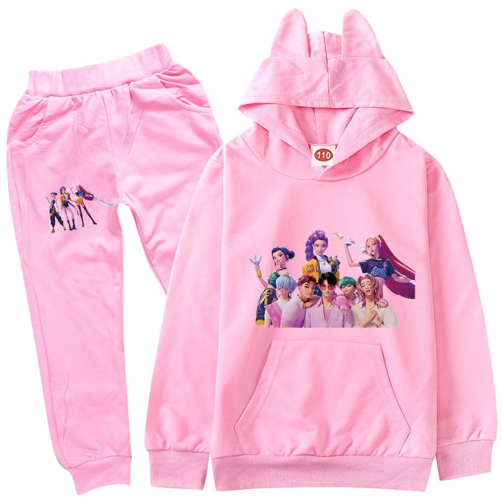 Kinder Mädchen Anime Cartoon K-Pop Rumi Zoey Mira Bedruckt Lässige Langarm Kapuzenpullover Hosen Kleidung Set