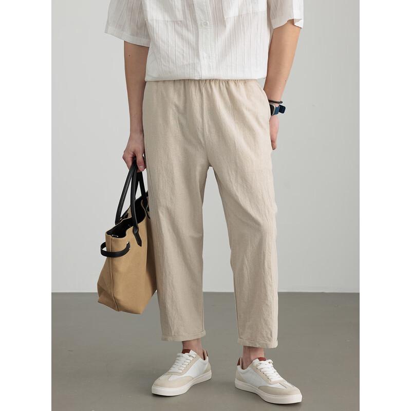Hengyuanxiang Men's Summer Thin Cotton Linen Cropped Casual Pants