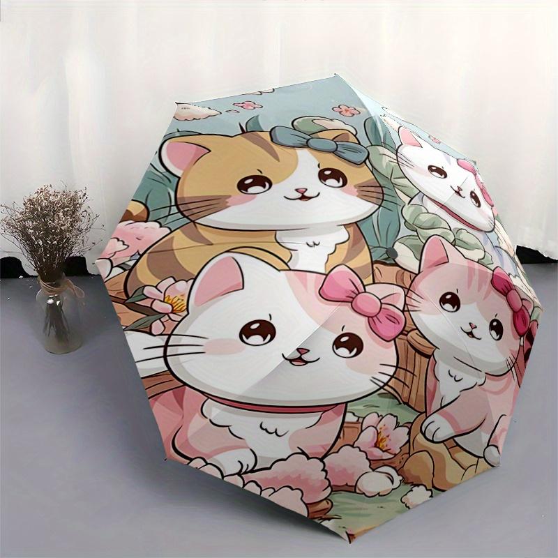 1pc Cartoon Cute Four Kittens Automatic Opening and Closing Folding - A Good Choice for Gifts, Fashionable and Convenient Umbrella With Cute Cart