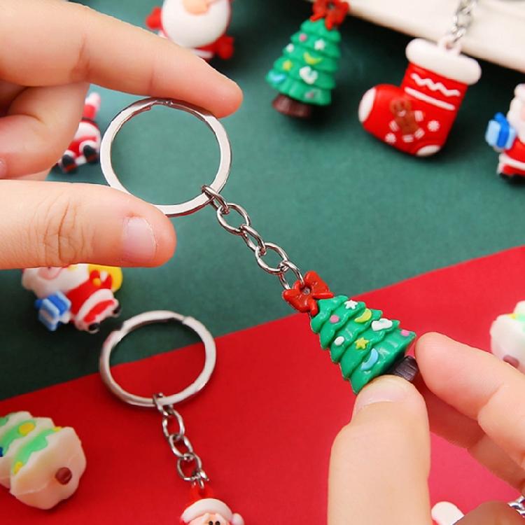 10Pcs Christmas Keychains Cartoon Keyrings Ornaments Decoration Party Favors
