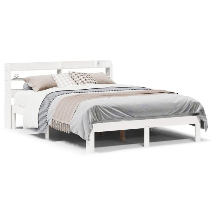 VidaXL Bed Frame with Headboard White 140x200 Cm Solid Pine Wood, Bed, Bedroom Furniture, Wooden Bed, Bed 3306789