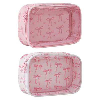 PVC Bow Transparent Cosmetic Bags for Women Toiletry Travel Pouch Zipper Make Up Pouch Travel Gifts
