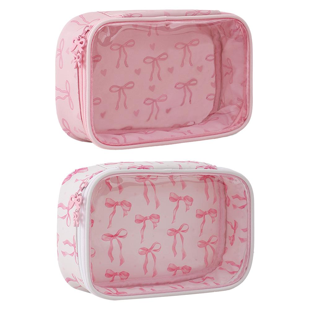 PVC Bow Transparent Cosmetic Bags for Women Toiletry Travel Pouch Zipper Make Up Pouch Travel Gifts