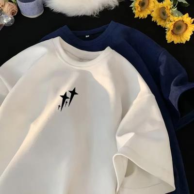 Summer Fashion Heavyweight Retro Men's English Letters 100% Cotton Printed Round Neck High-quality Casual Fitness Street T-shirt