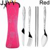 1 Set Portable Stainless Steel Printed Knife, Fork, Chopsticks and Spoon Set Flatware Set Student Portable Cutlery