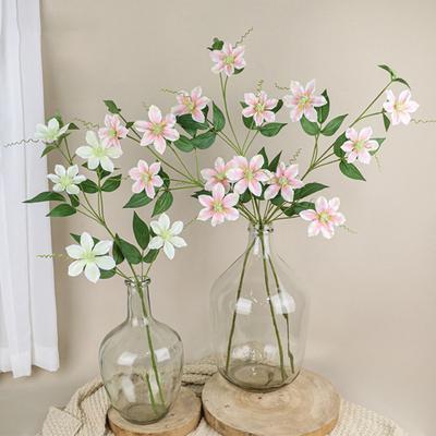 Künstliche Blume, realistische 5-köpfige Clematis-Kunstblume, pflegeleichte Simulationsblume für Hochzeit, Heimdekoration