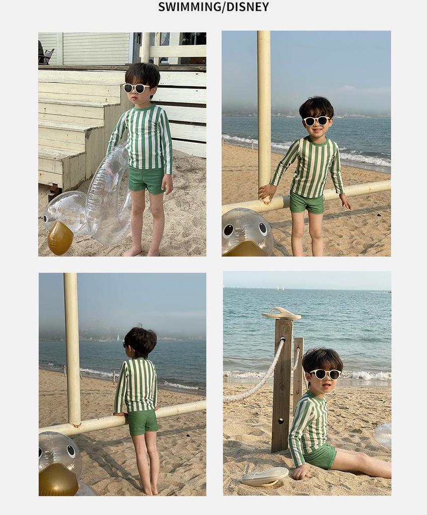 Jungen-Badeanzug mit Streifen im koreanischen Stil, langärmlig, schnelltrocknend