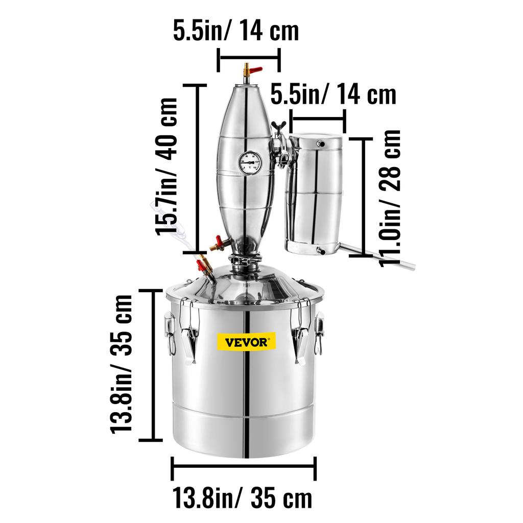 SucceBuy Water Alcohol Distiller 304 Stainless Steel Alcohol Distiller Home Kit Boiler for Home and Outdoor in restaurants farm
