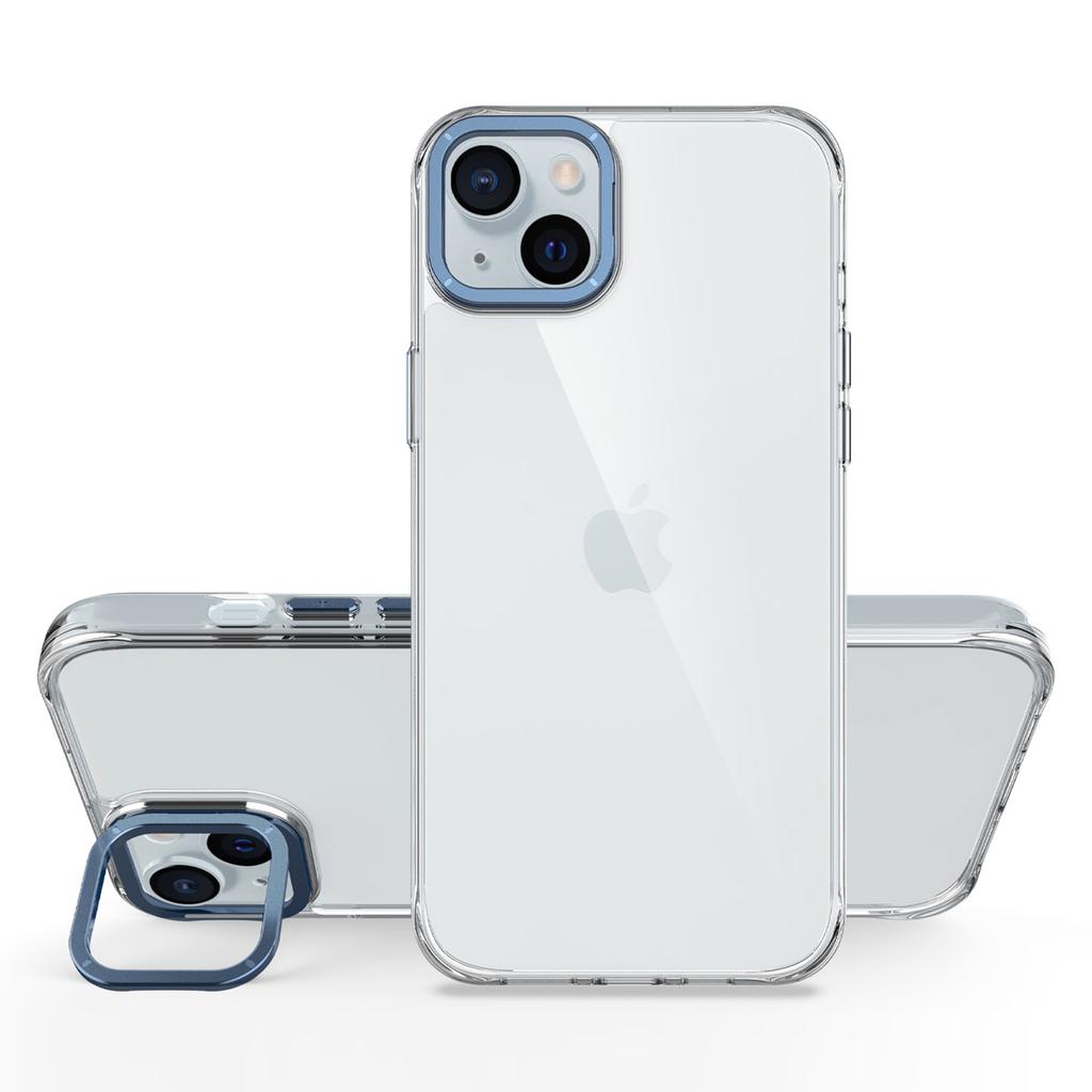 For iPhone 15 Case Shockproof TPU+PC Phone Back Cover with Metal Lens Kickstand