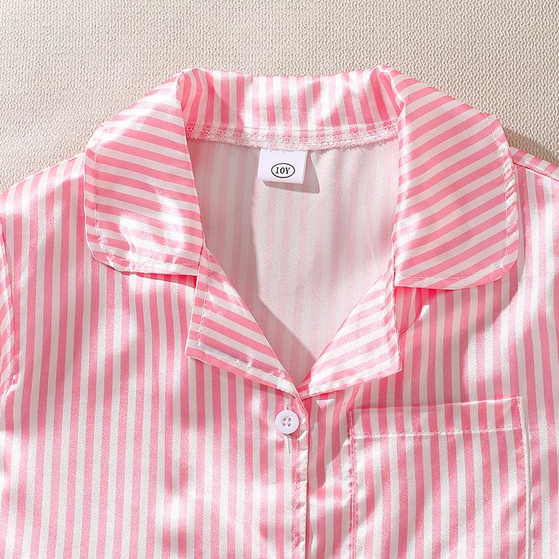 Girls' Casual Pajamas Set Summer Kids' Satin Comfort Short-sleeved Homewear Two-piece Set