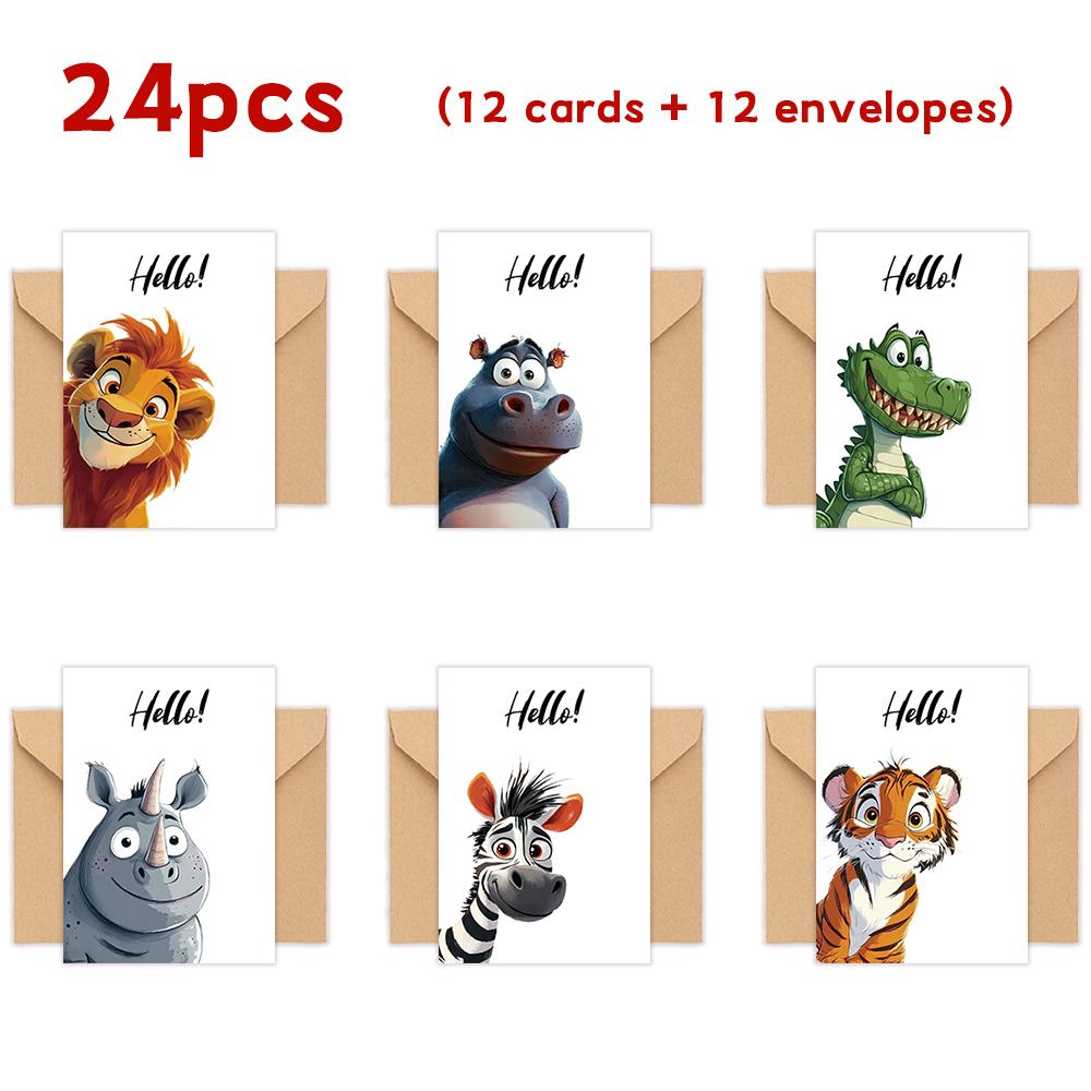 

24pcs, African Animal Greeting Cards with Envelope for Anyone, DIY Greeting Cards, Invitation Cards, Multifunctional Fun Greetin