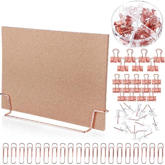 12.6 x 9 Inch Small Desktop Cork Board with Stand Rose Gold Bulletin Memo Message Picture Double Sided Pin Board for Office School Home with Binder
