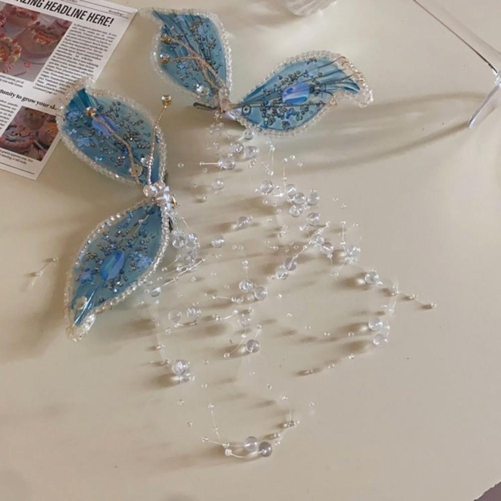 1Pair Fairy Butterfly Hairpins Bead Duckbill Clip Fashion Wedding Bridal Headdress  Wedding