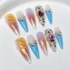 Handmade Press-On Nails Long Style Sweet French Tip Glitter Ice-Transparent Nail Art Women