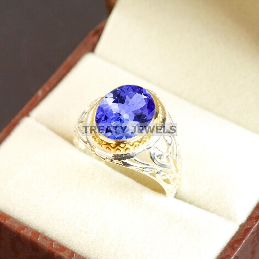 Tanzanite Oval Cut Gemstone With 925 Sterling Silver Ring For Men's #B668 JL375688148752