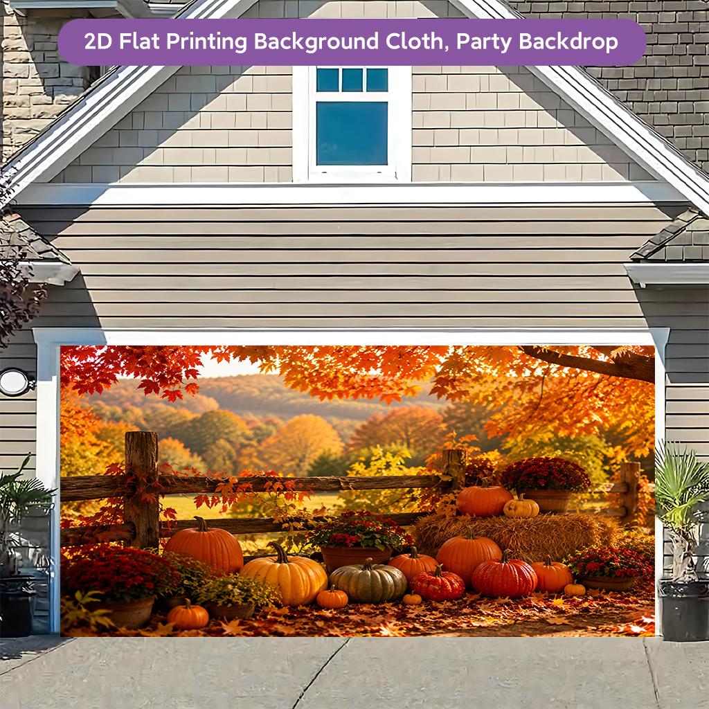 1 Piece of 2D Flat Background Fabric, Autumn Pumpkin Farm Scene Polyester Banner Decoration, Suitable for Living Roomzyc