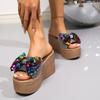 Sequin Bow Platform Sandals for Women 2025 Summer New Arrival Plus Size Thick Sole Strappy Sandals